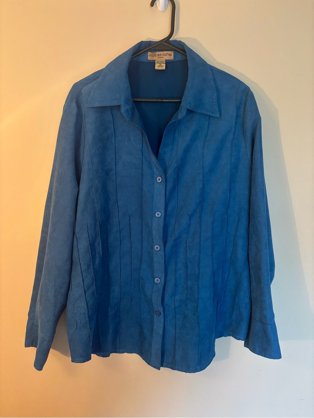Notations Blue Button-Front Suede-Look Women’s Shirt